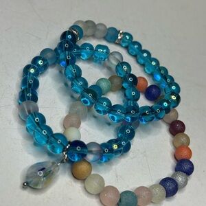 Blue Crystal & Rainbow Frosted Bead Bracelet Set